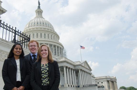 Pictured from left to right are AIChE’s 2014 WISE interns: Sravya Khasnavees of Rutgers University, whose work centered on “Natural Gas: The Bridge Fuel;” Sam White of the University of Michigan, who developed “Recommendations for Legislative Actions to Reduce Carbon Emissions in the Electricity Production Sector:” and Erin Alderink, also of the University of Michigan, who focused on “The Federal role in Fostering an Innovative U.S. Energy Ecosystem: Why R&D Matters.”