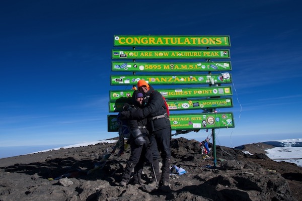 Stephanie and husband Peter at the top of Kilimanjaro (5895 m)