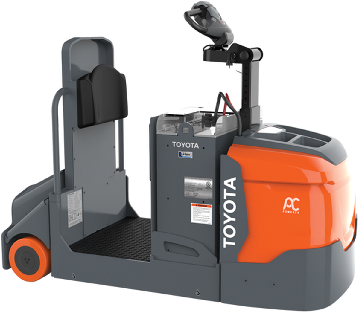 New electric forklift models with lift capacities up to 8,000 lbs. Optional features include cold storage conditioning and PIN code access.