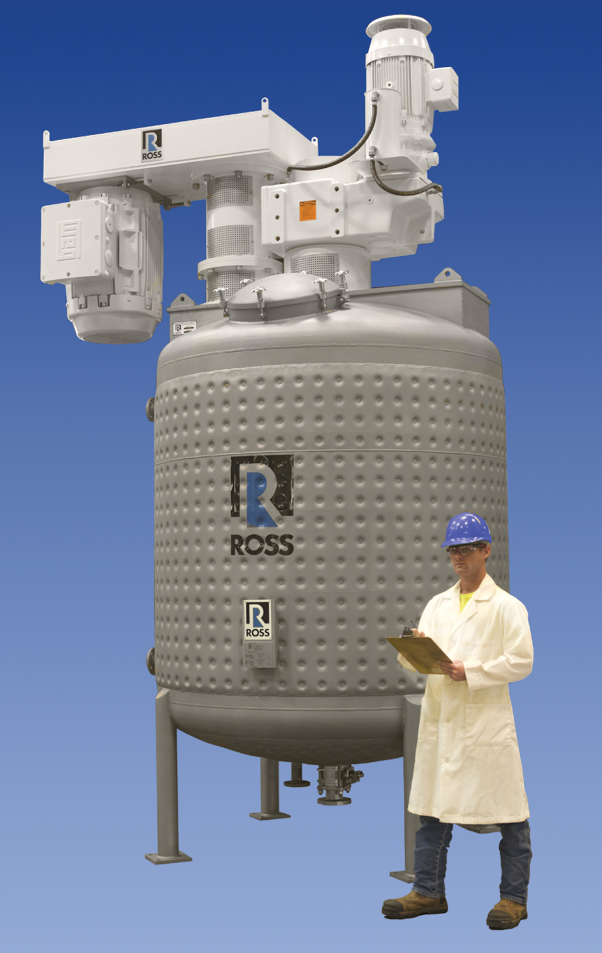 FDA-1500 dual-shaft mixer with a maximum capacity of 1,500 gallons, featuring a 150-hp high-speed disperser and a 40-hp two-wing anchor for processing high-viscosity dispersions and suspensions.