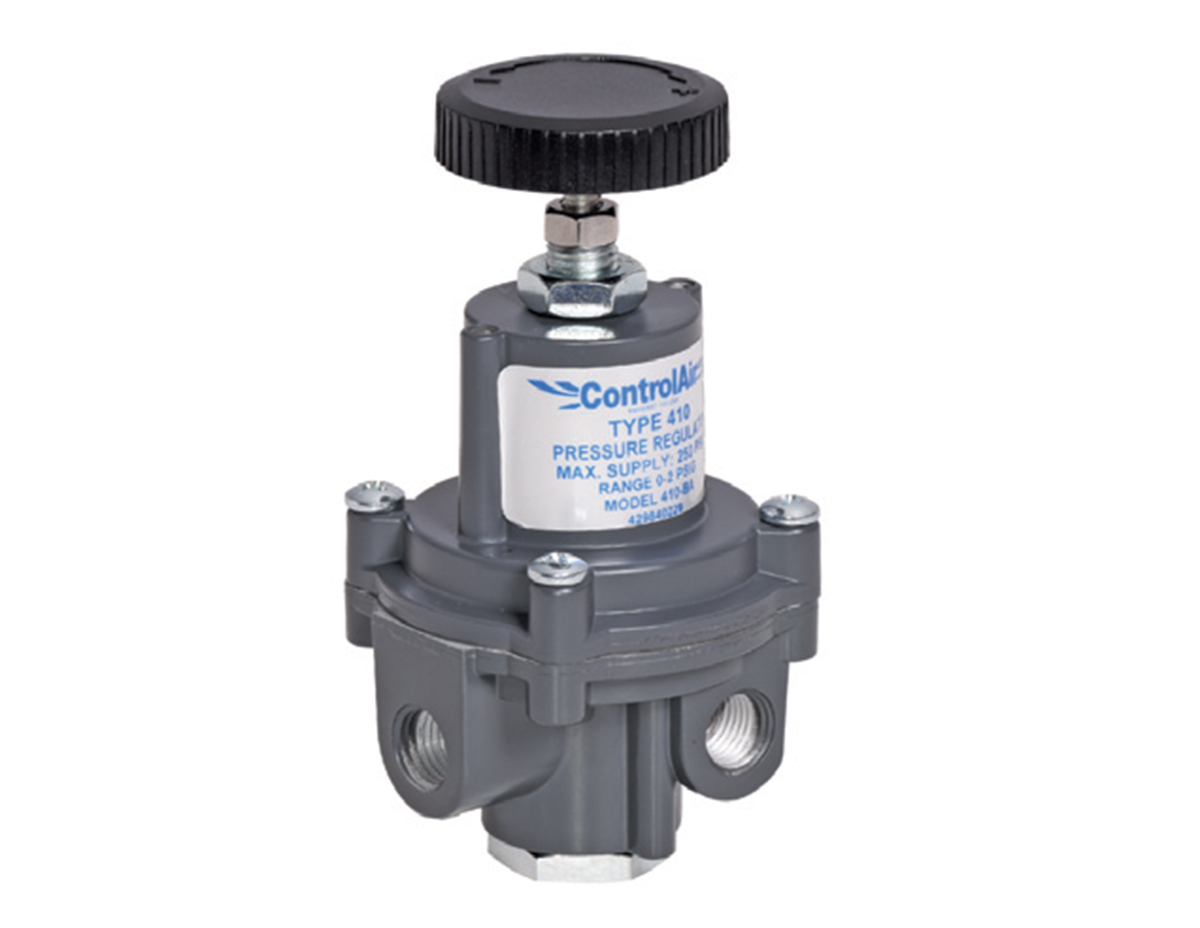 Type 410 high-precision pressure regulator regulates compressed air fl ow in various industrial processes