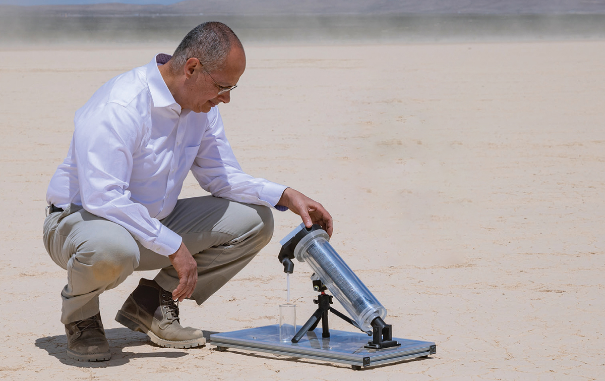 Atoco’s off-grid atmospheric water harvesting system operating in an arid environment like Death Valley, developed from Prof. Omar Yaghi’s AWH technology