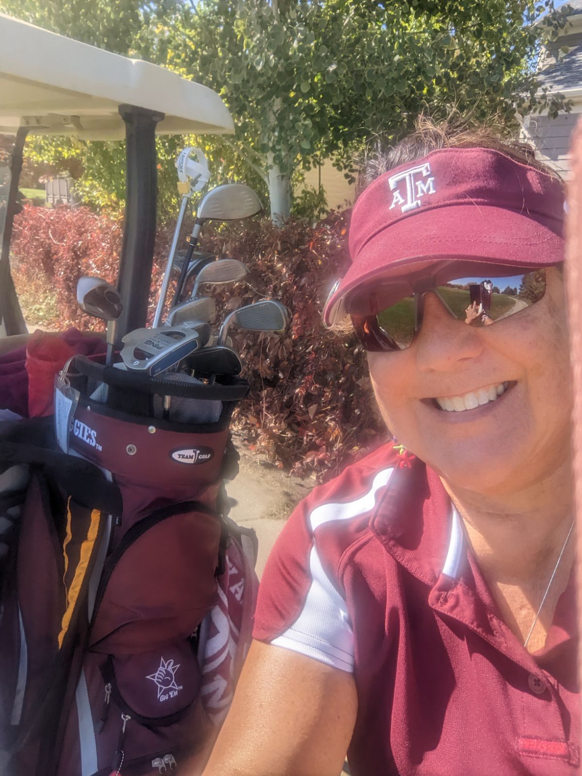 Becky golfing after work during the summer. She golfs with two leagues: Honeywell Aerospace & ex-Honeywell Employees League (she was the only female in the league for several years) & LPGA Amateurs Tampa Bay. Becky and her husband, Tom, play in a number of charity golf tournaments in costume.