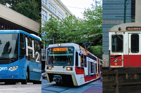 Photo: Public transit that is robust, accessible, and well-maintained will be a necessary tool for reducing traffic congestion in American cities and lowering greenhouse gas (GHG) emissions (3). All public transit options produce fewer pounds of CO2 per commuter mile than personal vehicles, with buses, light rail, and heavy rail generating a 34%, 63%, and 77% reduction in emissions per commuter mile, respectively.