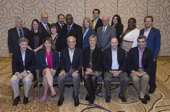 AIChE's Board of Directors for 2017: Front row from left: Freeman Self, Christine Seymour, Gregory Stephanopoulos, June Wispelwey (AIChE Executive Director), T. Bond Calloway, Dennis Griffith. Back row from left: Gregory Frank, Meagan Lewis, Joseph Powell, Sharon Robinson, Al Sacco, Timothy Odi, Anne S. Robinson, Billy Bardin, John O’Connell, Kate Gawel, Mary Kathryn (Kathy) Lee, Alan Nelson.