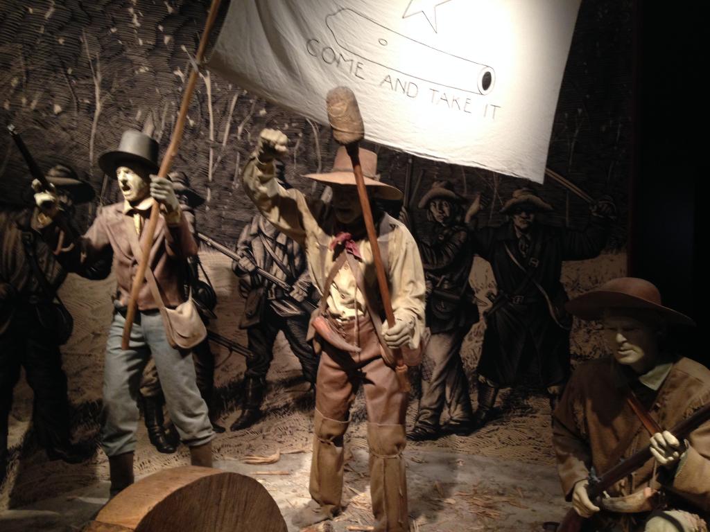 In this exhibit, the Texas revolution begins at the Battle of Gonzales.