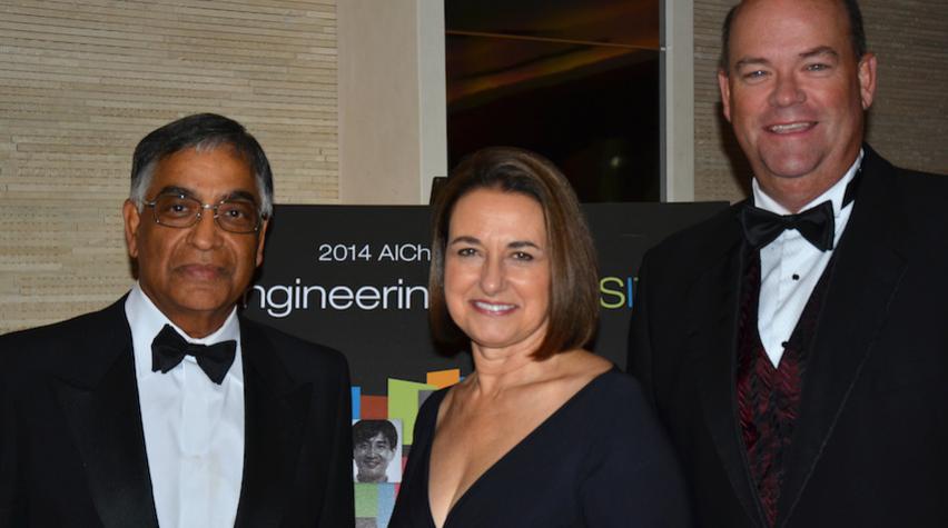 (L to R) Gala honoree Raj L. Gupta, Patricia A. Woertz, and Ryan M. Lance