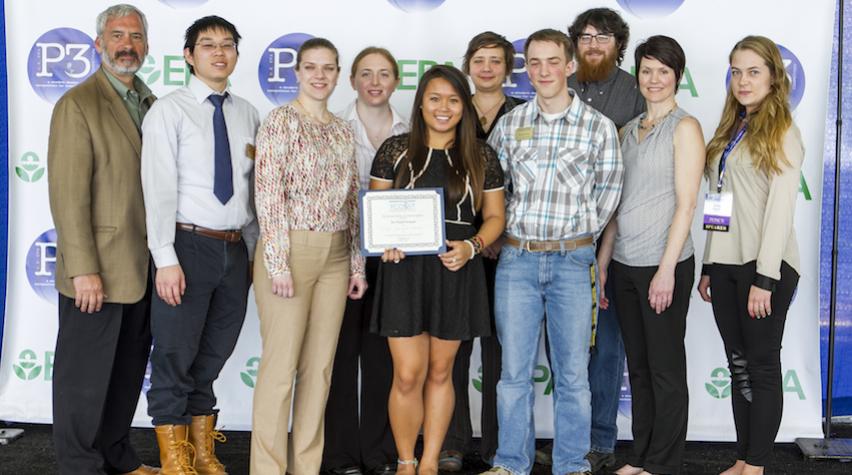 MTU’s team received the 2015 YCOSST P3 award, pictured here with Lek Kideli (EPA) and Lucy Alexander(AIChE).