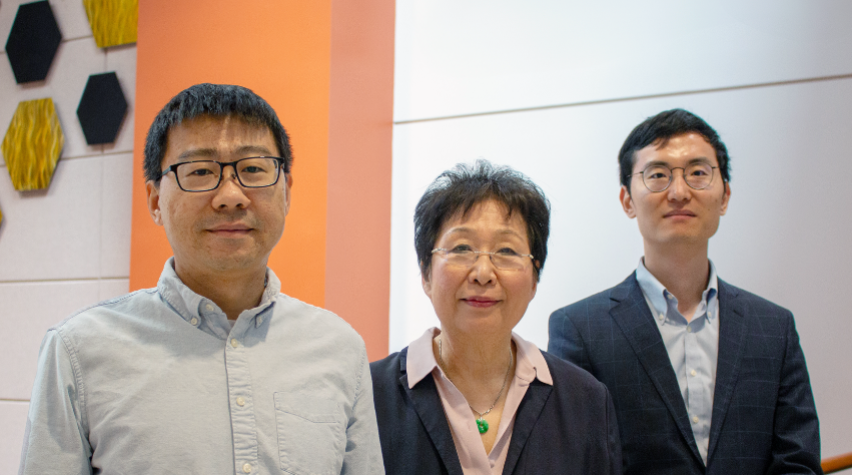 Left to right: Associate Professor Letian Dou, Professor Linda Wang, Assistant Professor Can Li