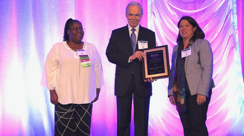 Board member Mary Kathryn Lee, institute award-winner Rex Reklaitis, and Chair of AIChE's Awards Selection Subcommittee, Rachel Segalman